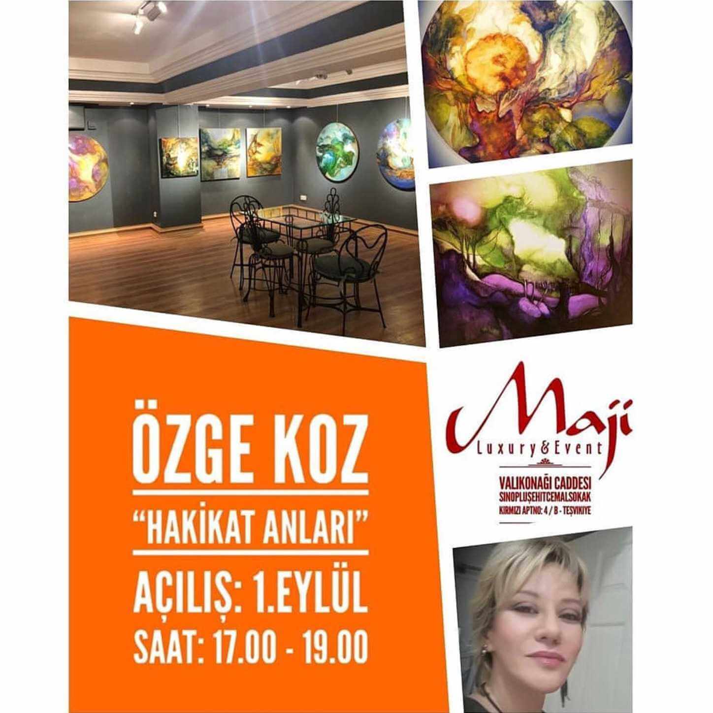 Hakikat Anları sergisinde Özge Koz'un MAJİ Gallery & Decorist'te sergilenen soyut resim çalışmaları